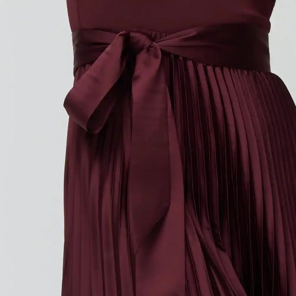 WHBM $180 Scuba Knit & Satin Pleated Dress Burgundy Port 10 12 14 - Picture 5 of 6